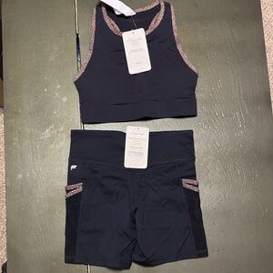 Fabletics Kids Black and Pink Trim Shorts Set